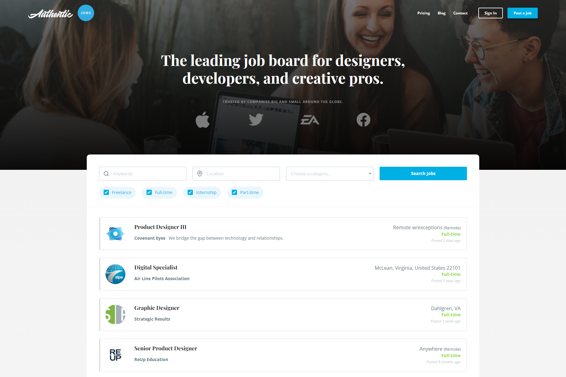 Screenshot of  Authentic jobs