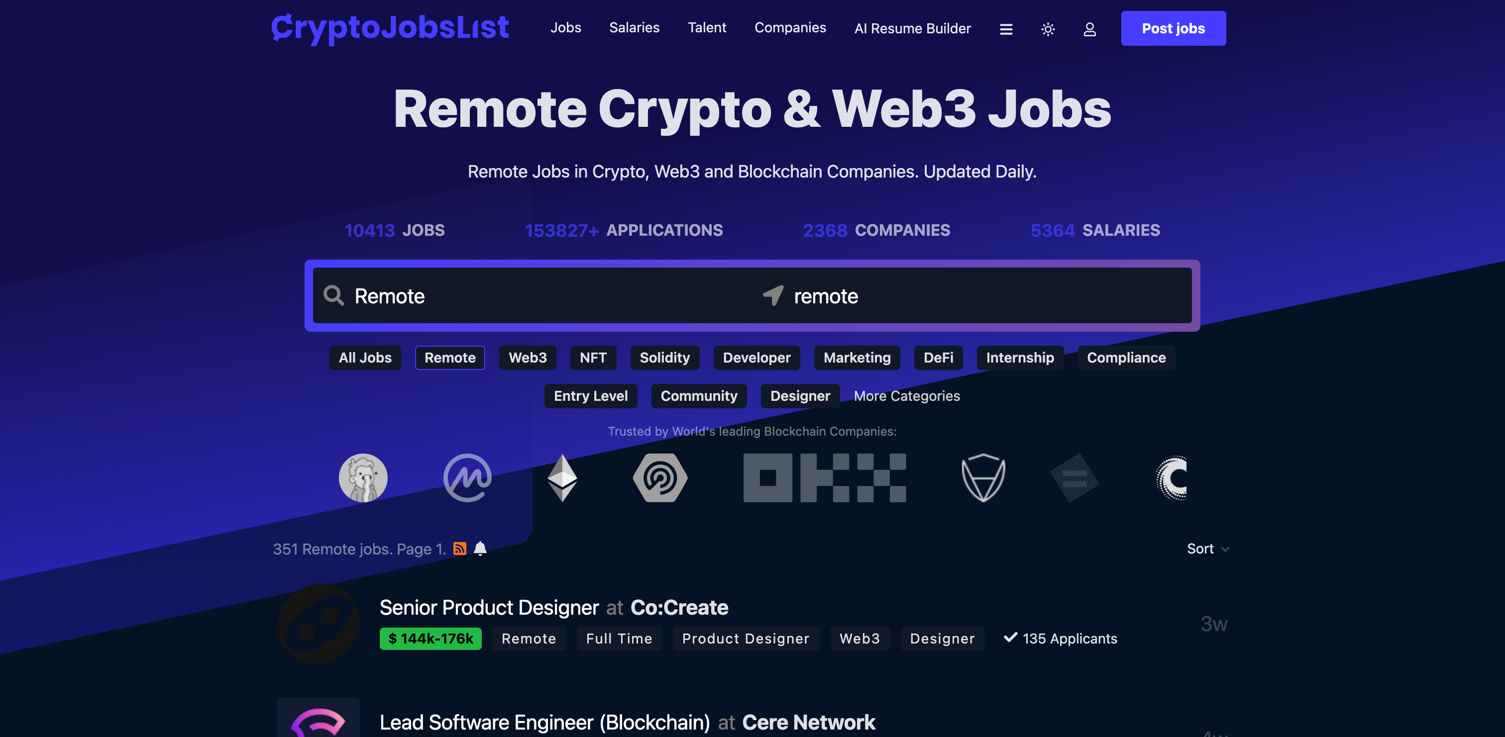 Screenshot of cryptojobslist