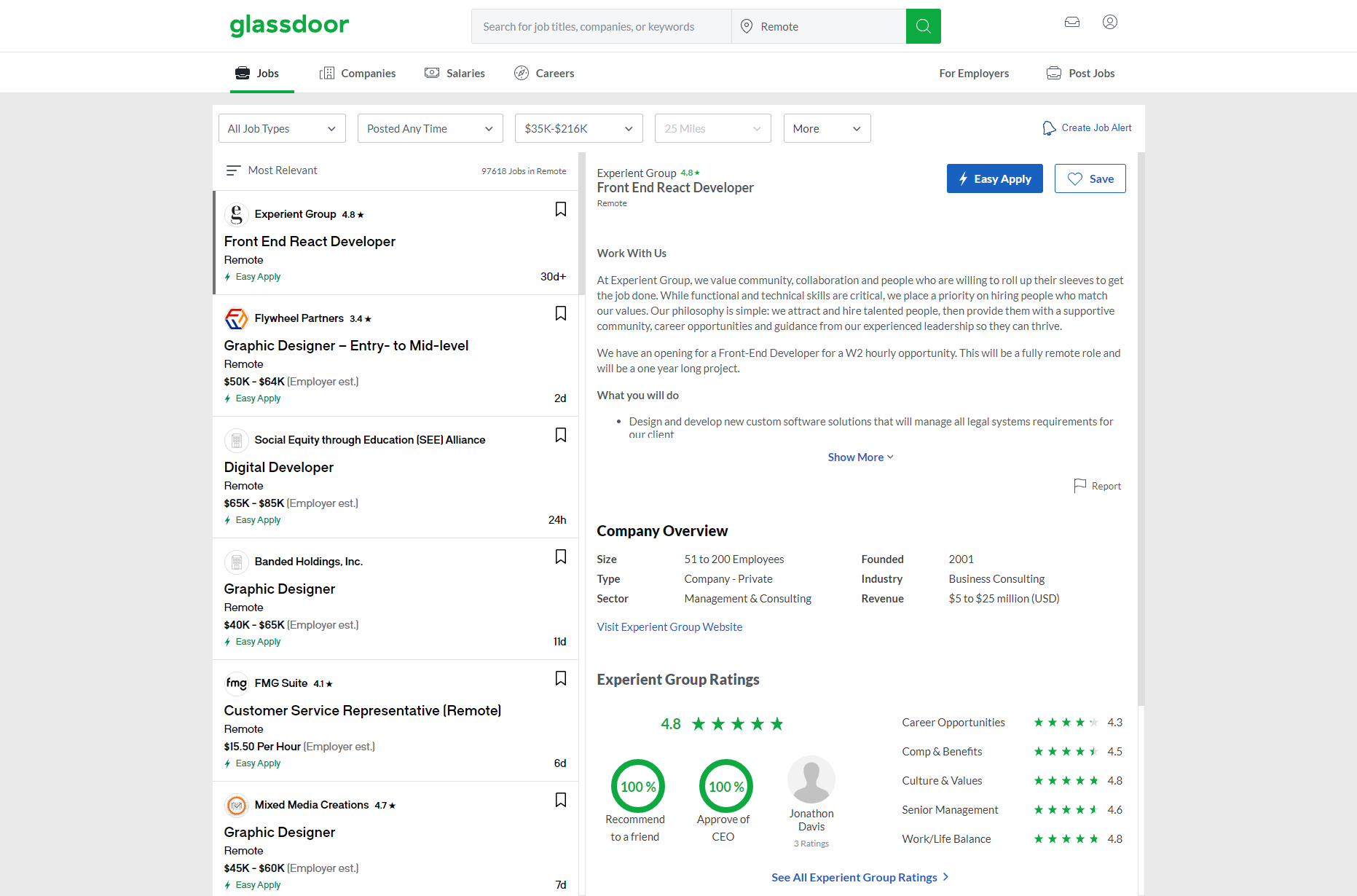 Screenshot of Glassdoor