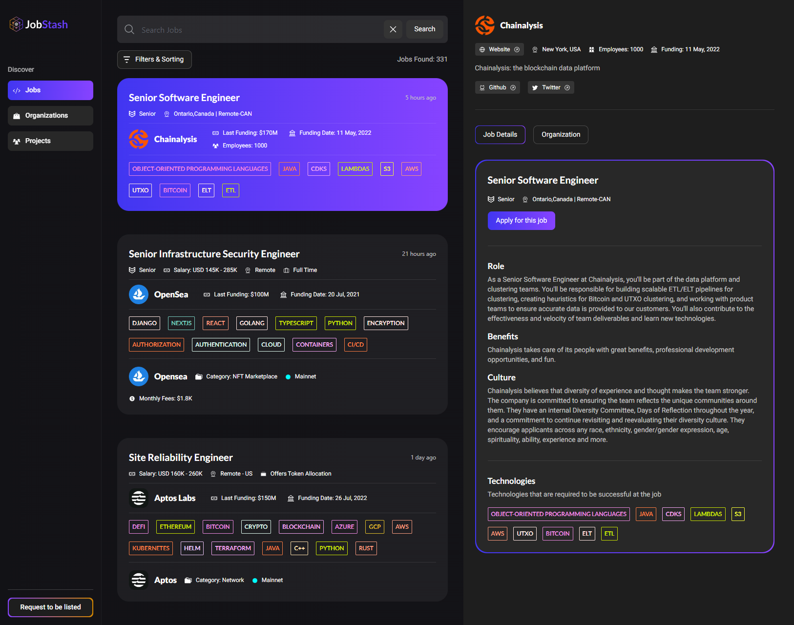Screenshot of  jobstash