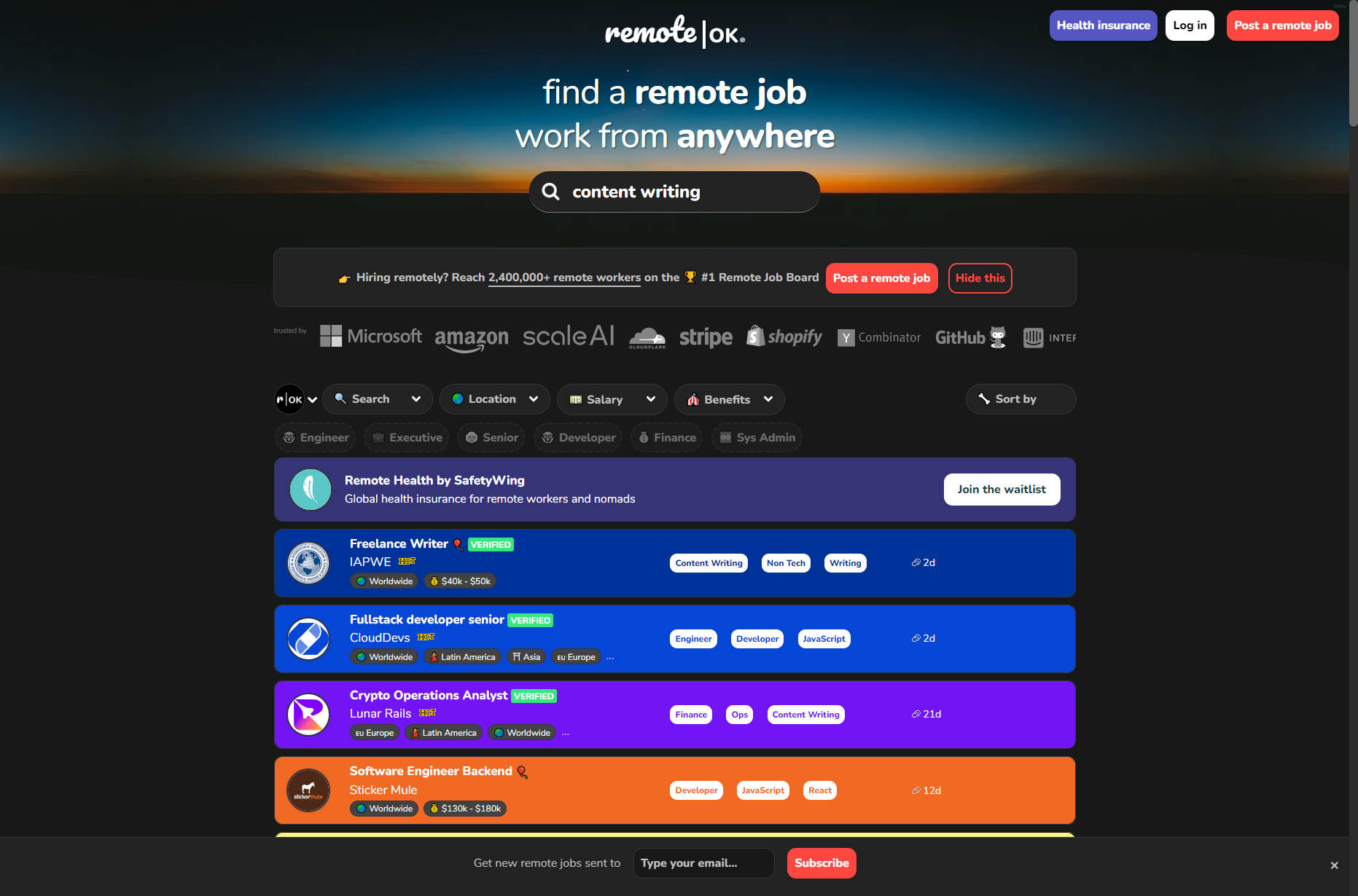 Screenshot of  Remote ok