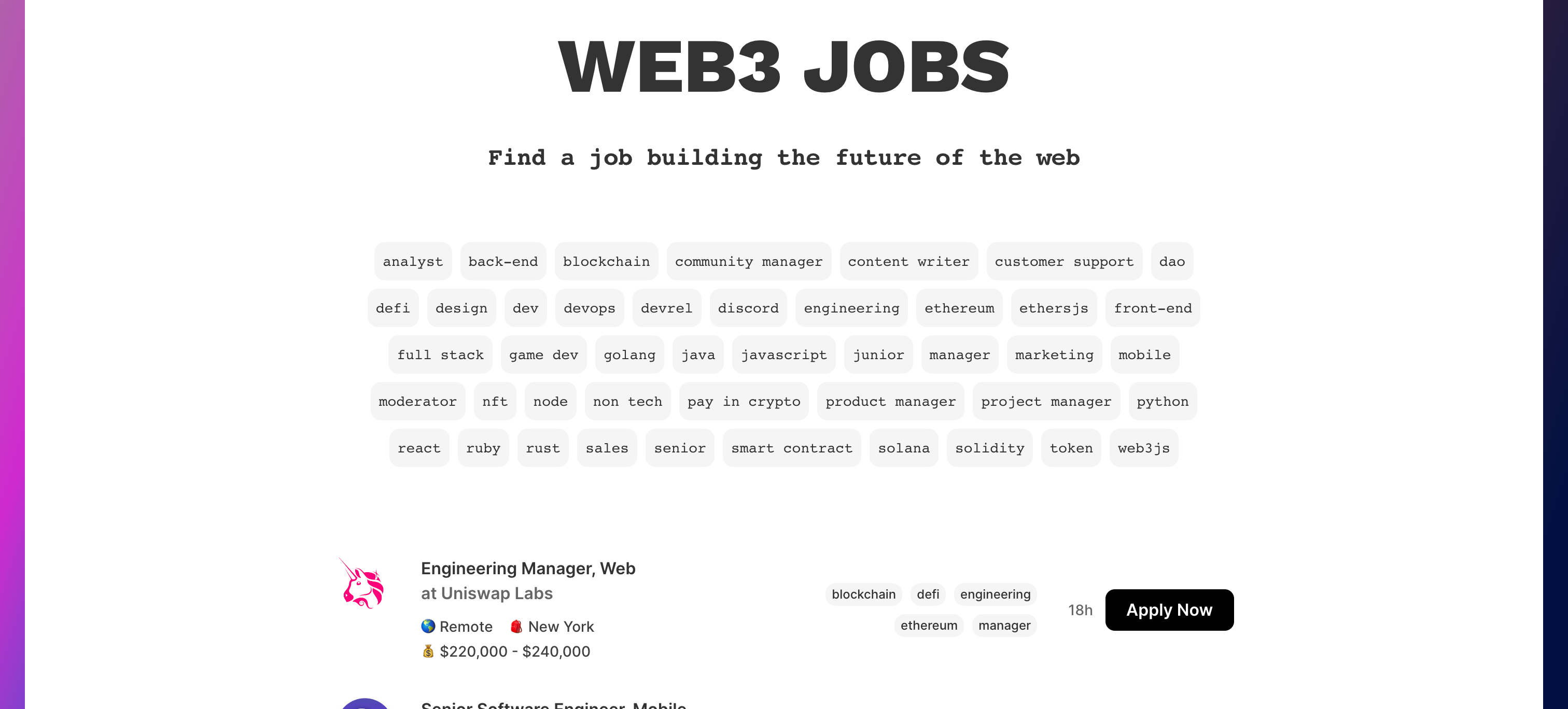 Screenshot of myweb3jobs
