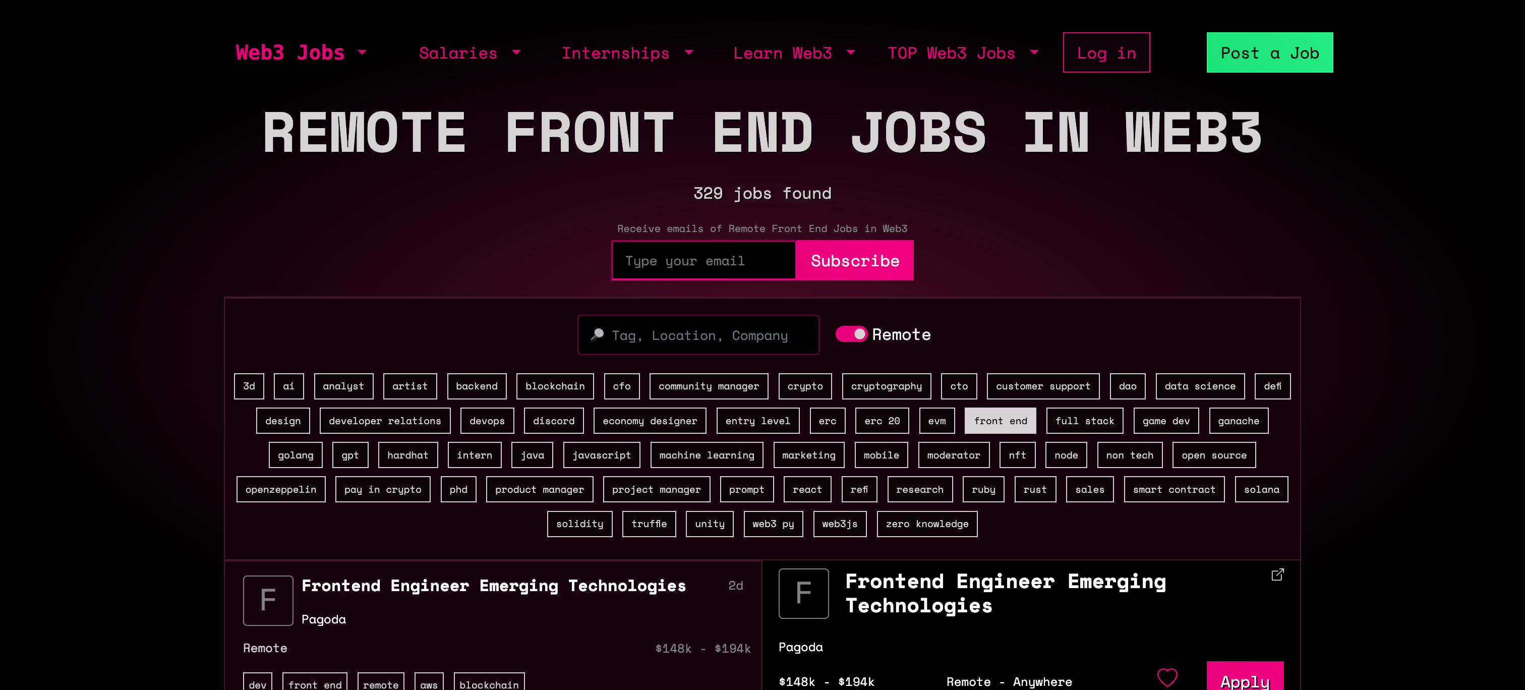 Screenshot of web3.career