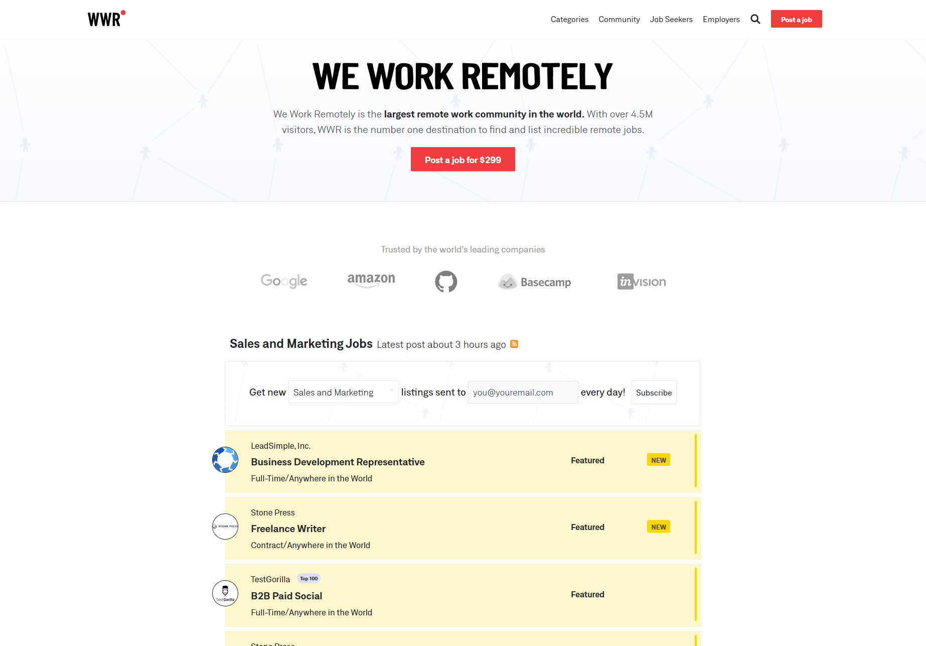 Screenshot of weworkremotely